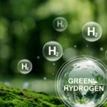 Close-up image of a hydrogen molecule in a scientific illustration