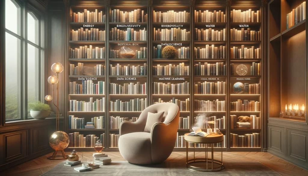 Urban & Territorial Data Science 2 Serene and luxurious header image depicting recommended books for Ecolonical Lab's blog, created by DALL-E